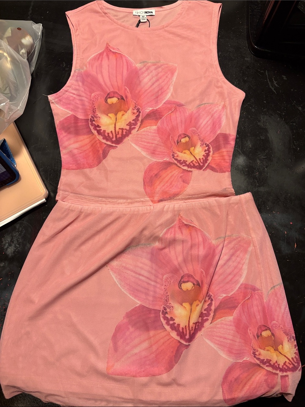 Orchid dreams mesh mini skirt set